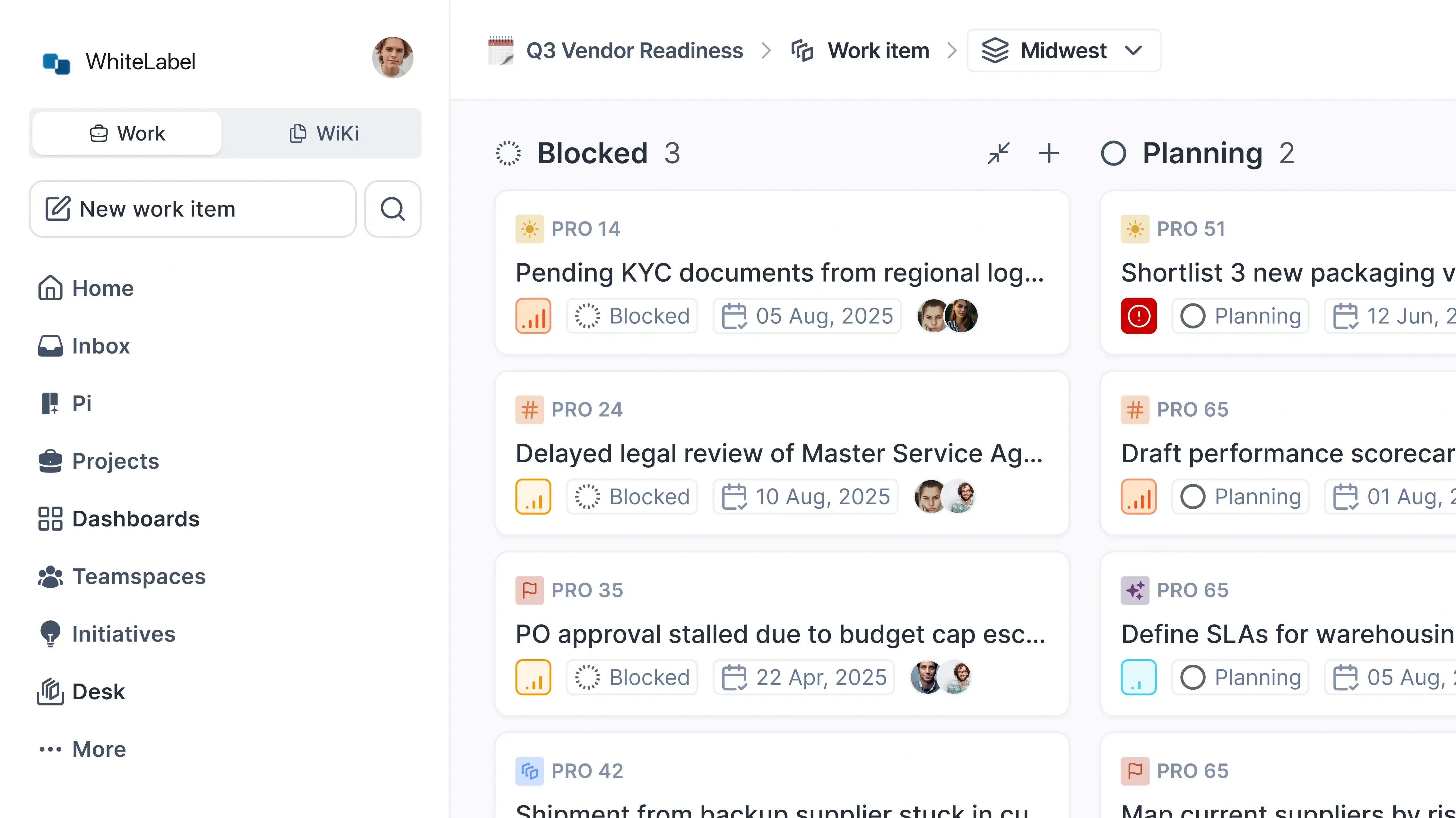 Vendor coordination workflow in WhiteLabel