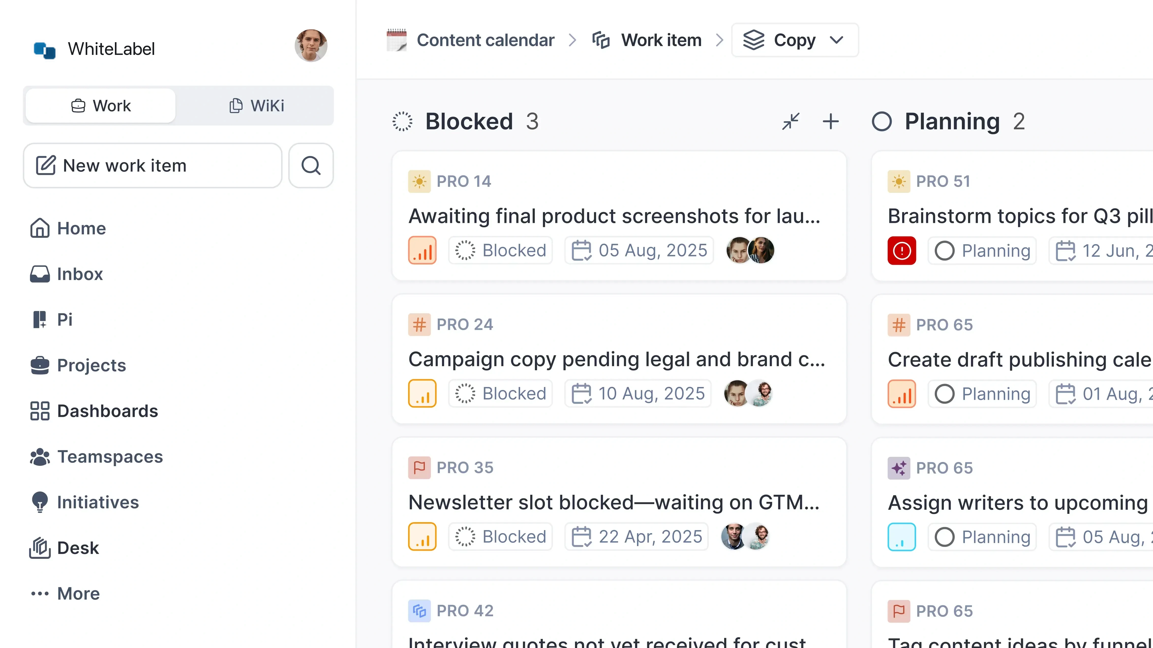 Content calendar workflow in WhiteLabel